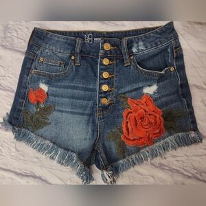No Boundarie Womens Blue Floral Embroidered Denim Shorts  Sz 5